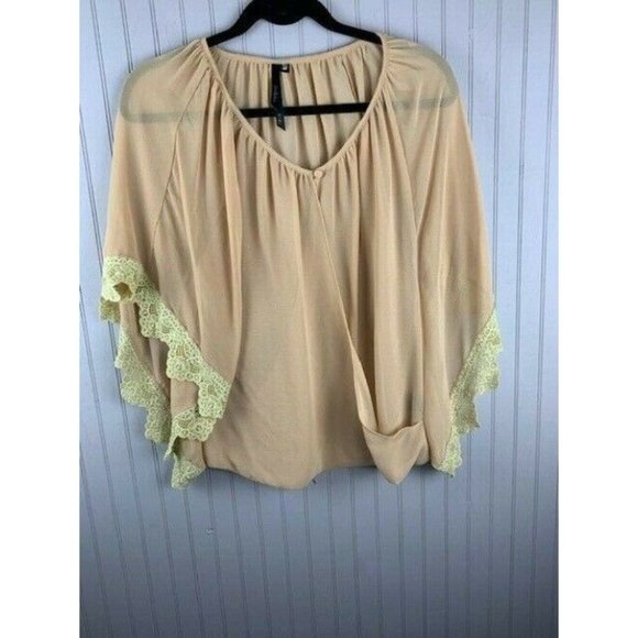 Bellatrix Size XS Womens Top Tan Dolman Sleeve Cross Over Front Lace Sco… - Picture 1 of 7